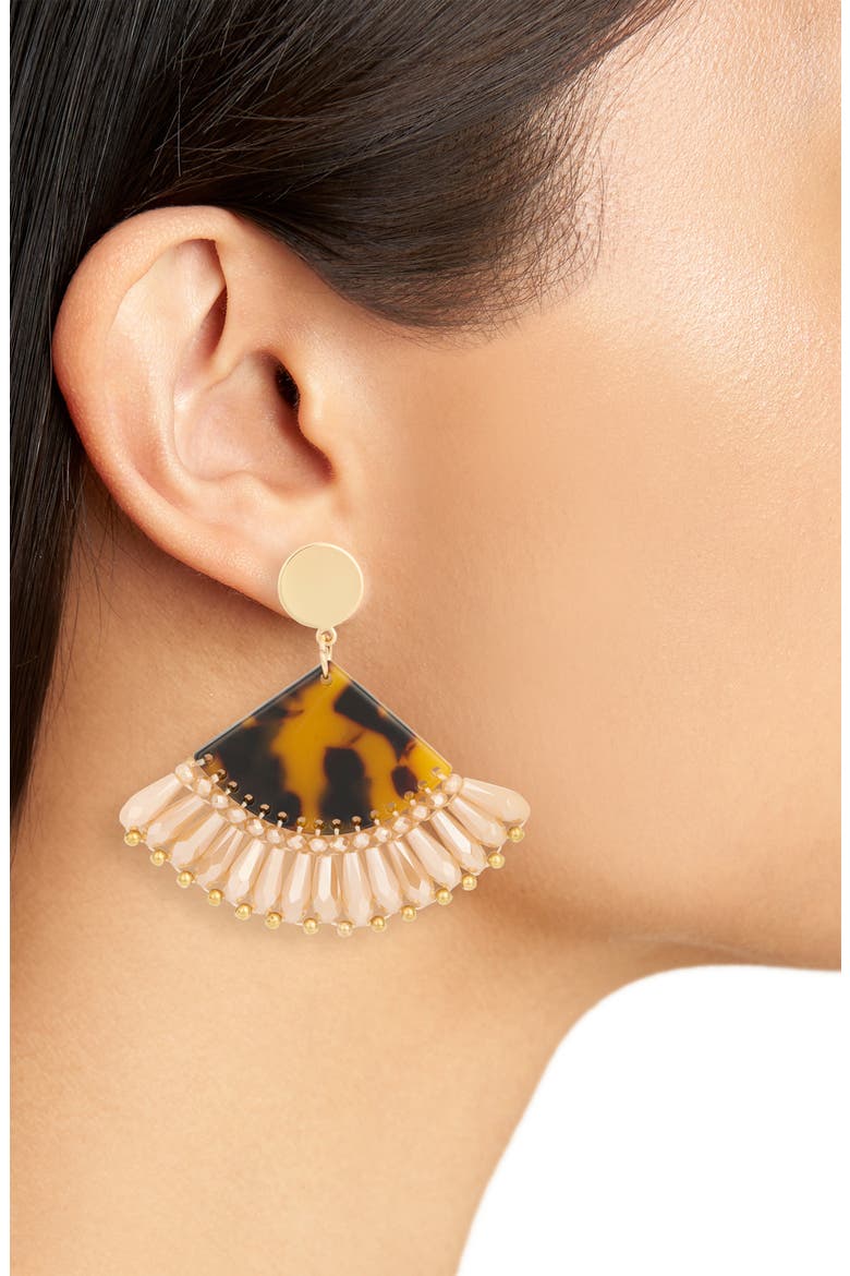Beaded Fan Drop Earrings, Alternate, color, TORT