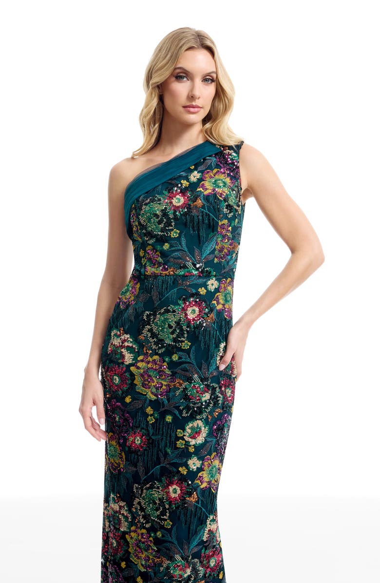 Dress the Population Sawyer Beaded Sequin One-Shoulder Gown, Alternate, color, 