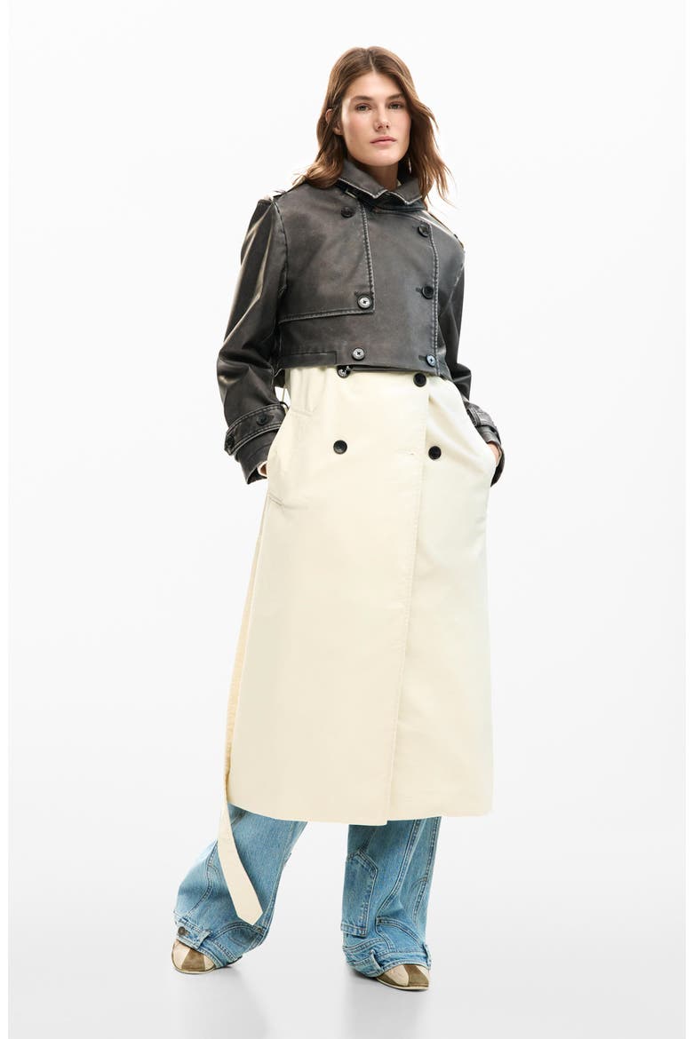 Mixed Media Trench Coat, Alternate, color, OFF WHITE