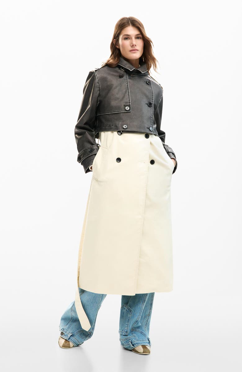 Desigual Mixed Media Trench Coat, Alternate, color, 