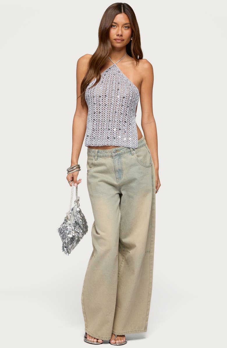 EDIKTED Thaly Backless Sequin Crochet Top, Alternate, color,