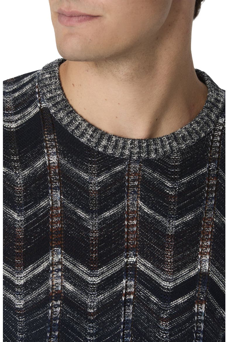 Crew-neck Cotton Chevron Pullover With Ribbed Trims, Alternate, color, Blue