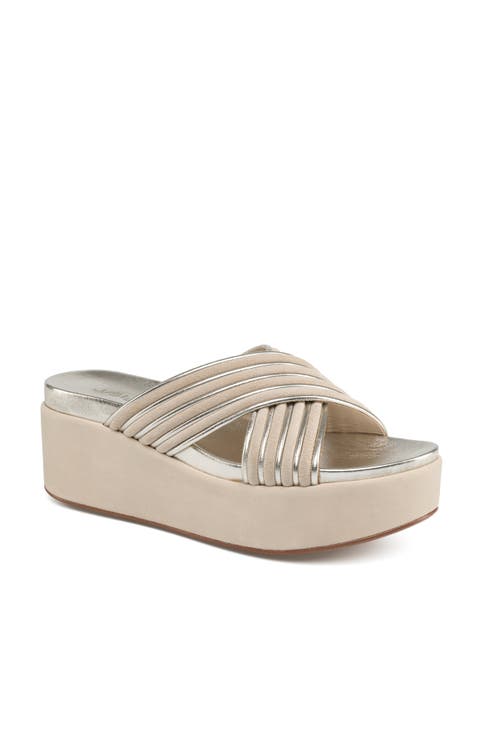 J SLIDES Womens Gray Goring Metallic Cushioned Quincy Round Toe Wedge Slip On Leather Heeled M main image 0
