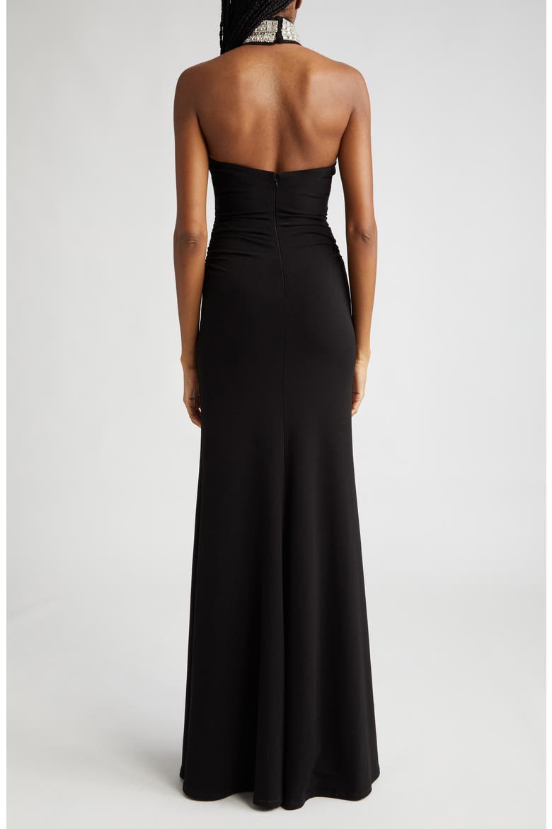 Izzy Ruched Embellished Neck Gown, Alternate, color, BLACK