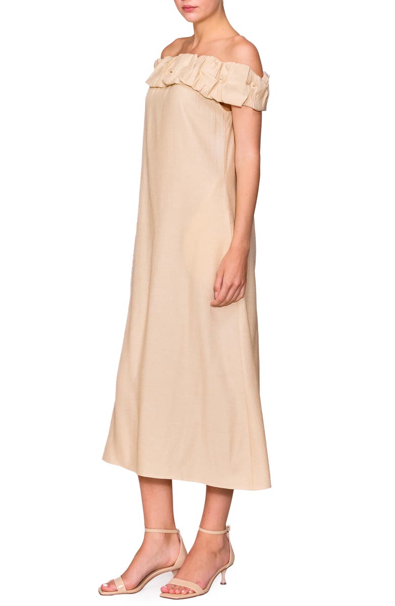 MELLODAY Off the Shoulder Shift Cocktail Dress, Alternate, color, Beige