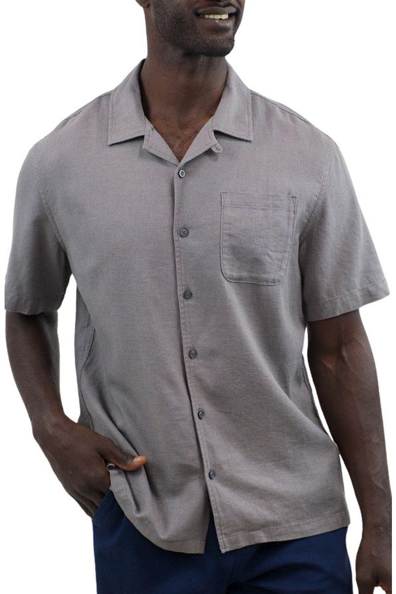 Suffolk Linen Blend Camp Shirt, Main, color, CHARCOAL