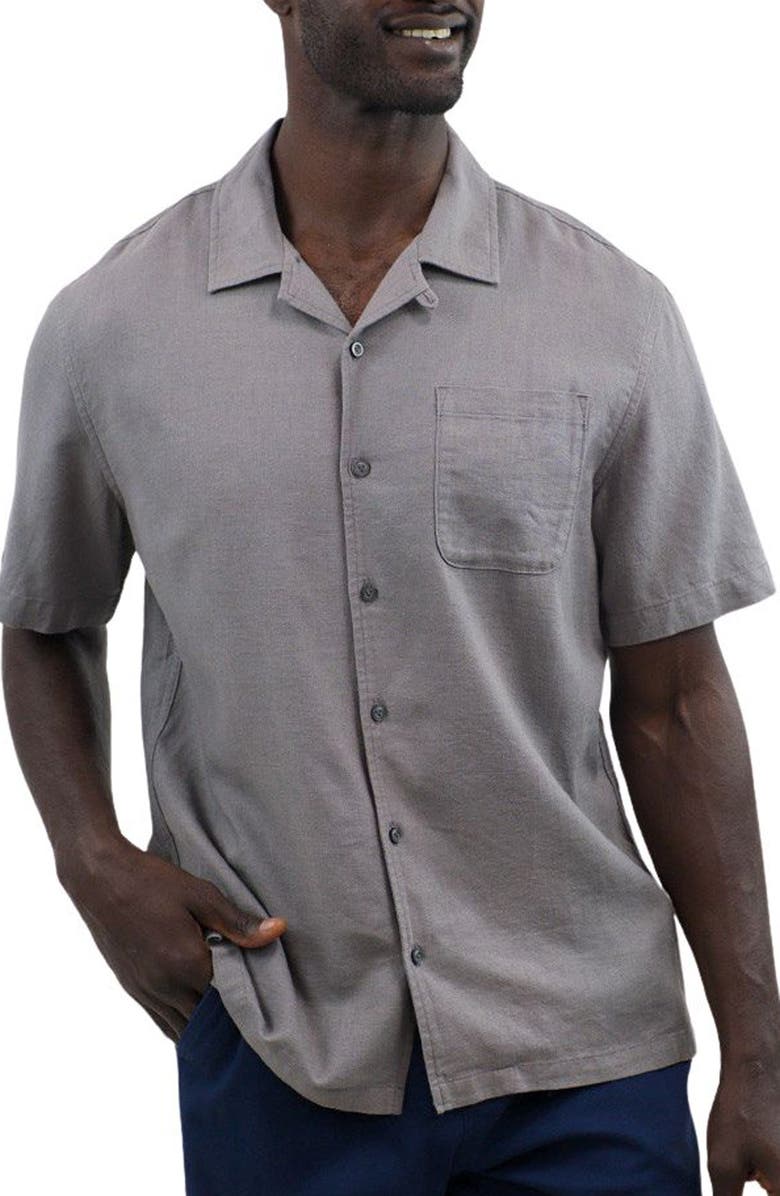 JACHS Suffolk Linen Blend Camp Shirt, Main, color, Charcoal