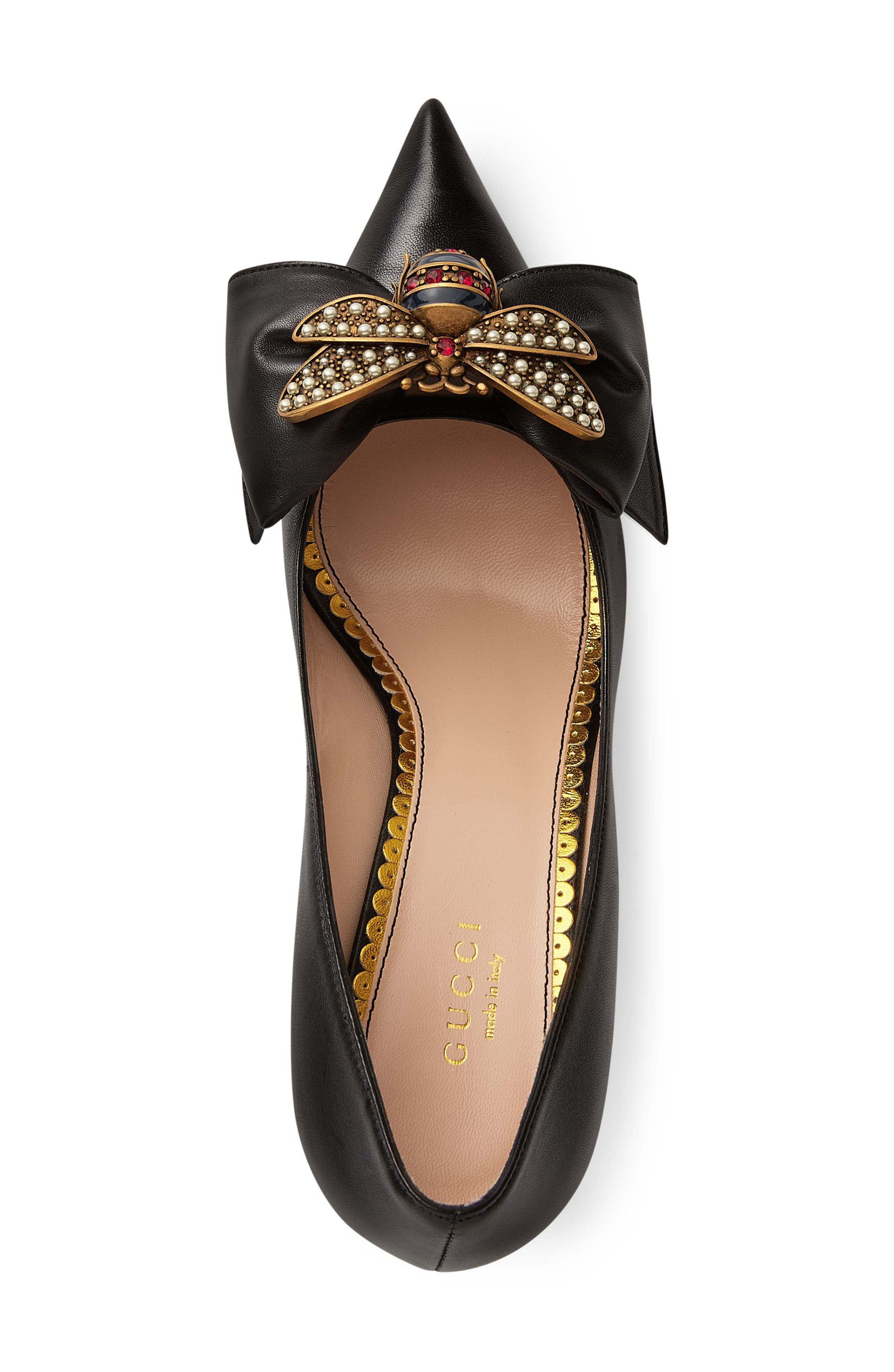 Gucci Queen Margaret Bee Bow Pointy Toe Pump, Alternate, color, 
