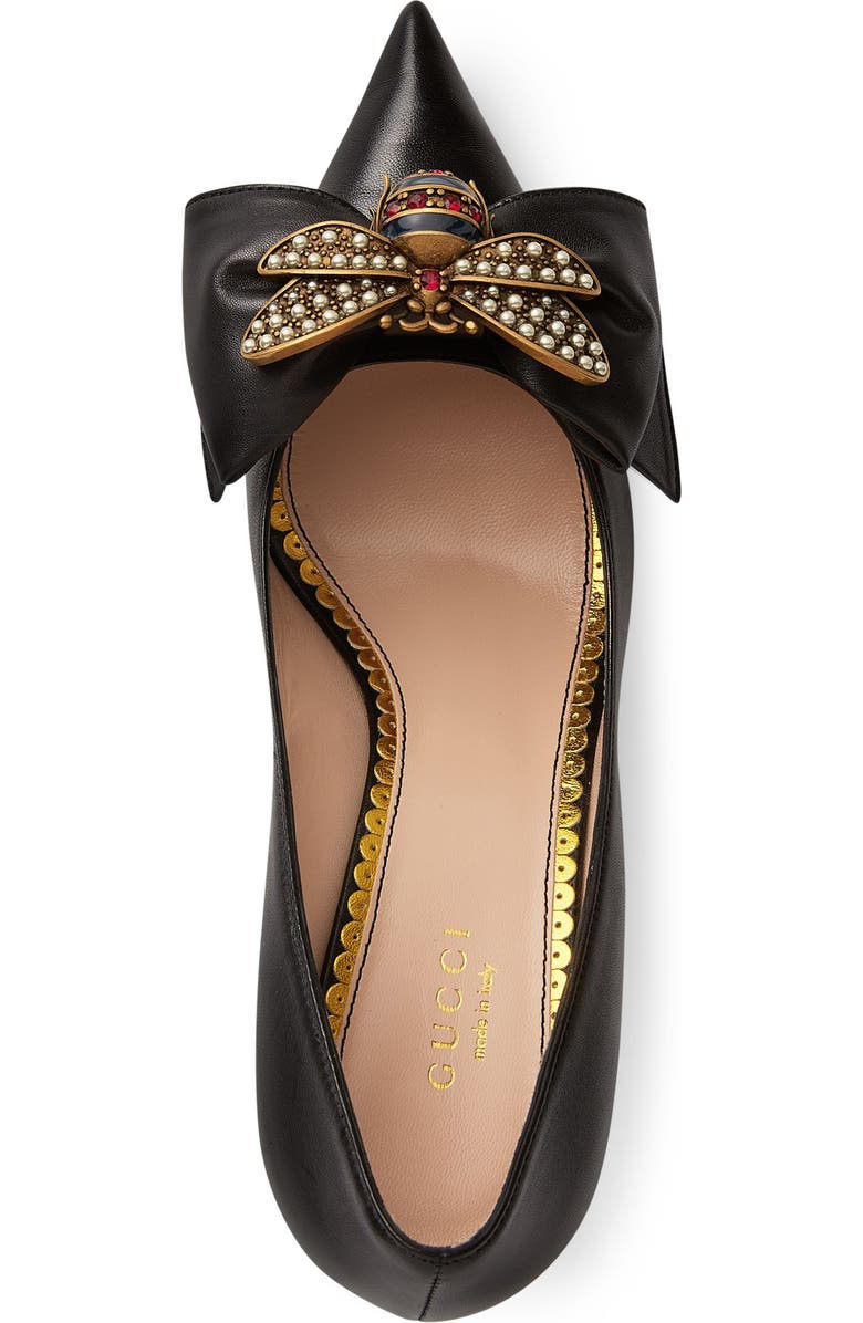 Gucci Queen Margaret Bee Bow Pointy Toe Pump, Alternate, color,