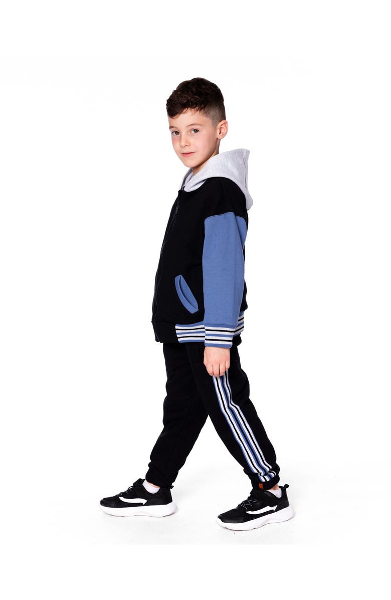 Deux par Deux Fleece Sweatpants with Side Stripes, Main, color, Black