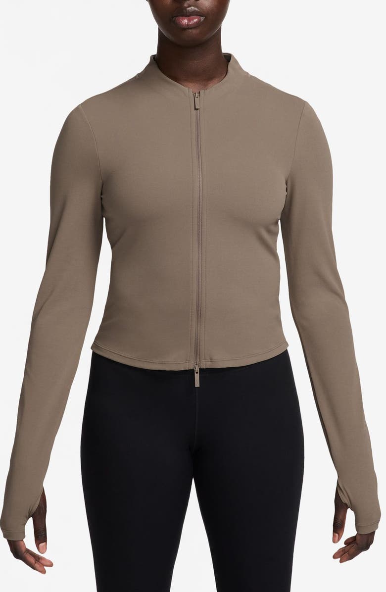 Nike Zenvy Dri-FIT Long-Sleeve Full Zip Top, Main, color, Mink Brown/ White