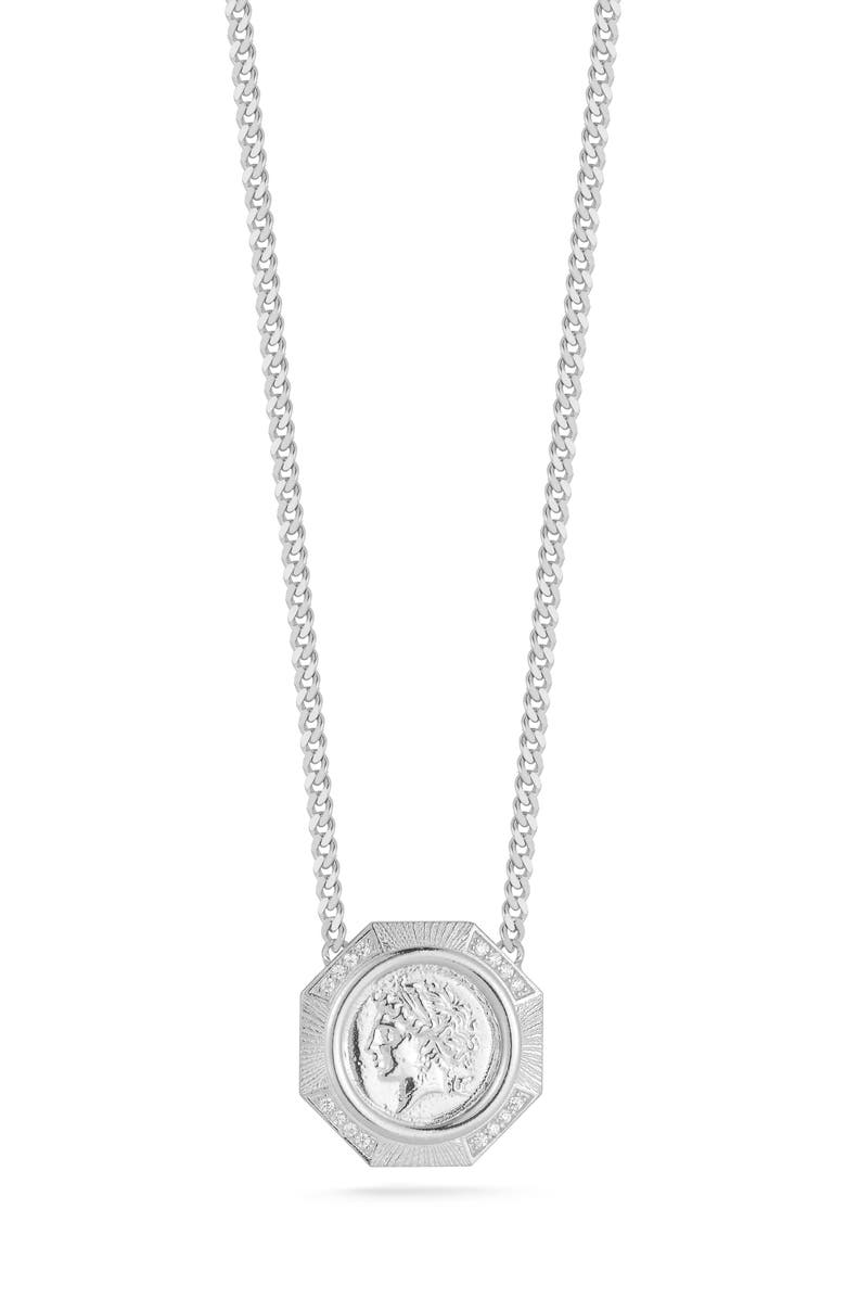 SPHERA MILANO Cubic Zirconia Medallion Pendant Necklace, Main, color, Silver