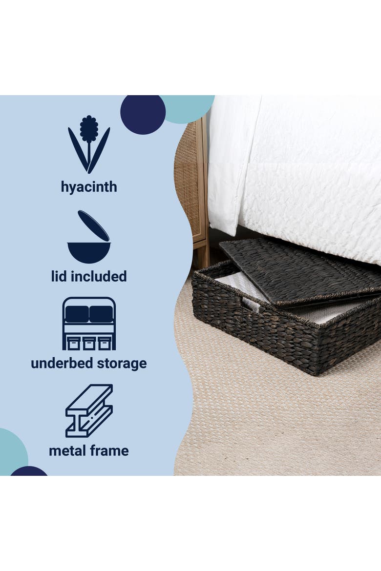 Holden 30" Classic Costal Hand-Woven Hyacinth Wicker Under Bed Storage Basket with Lid, Alternate, color, Black