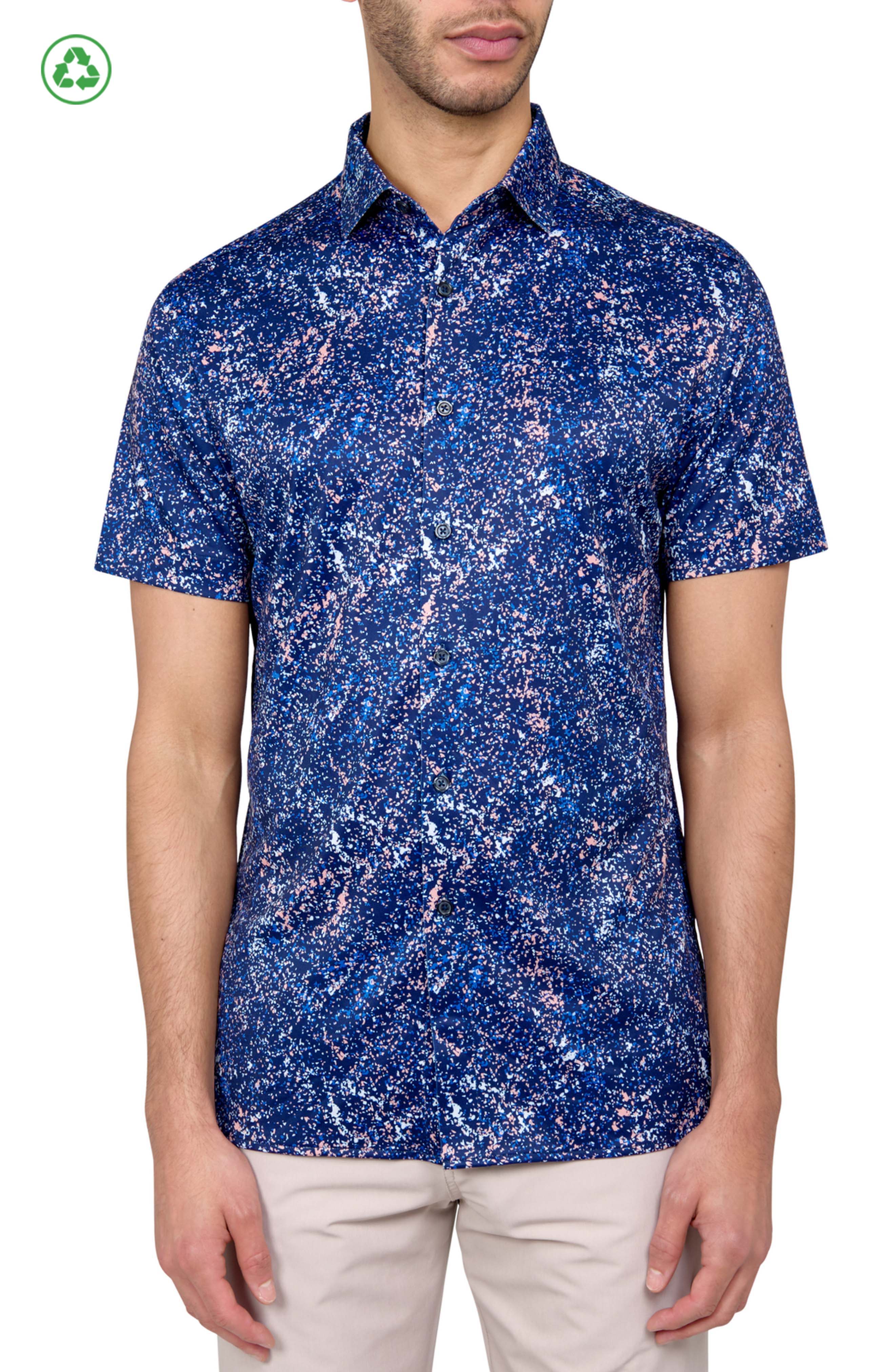 Regular Fit Splatter Print Recycled Performance Golf Button-Down Shirt - image 3