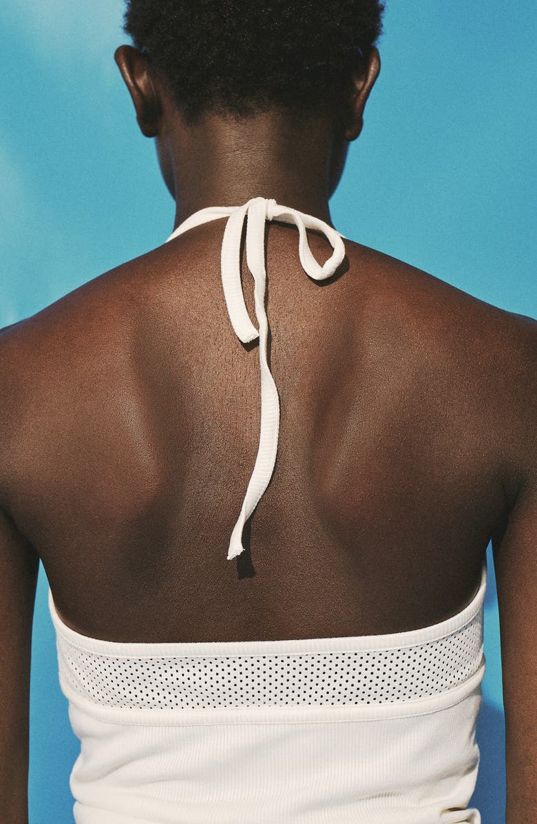 MANGO Mesh Bodice Halter Top, Alternate, color, Off White