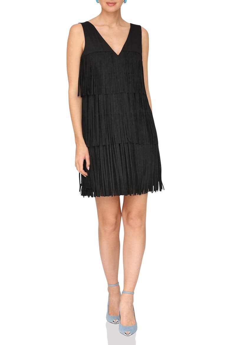 Faux Suede Fringe Minidress, Main, color, BLACK