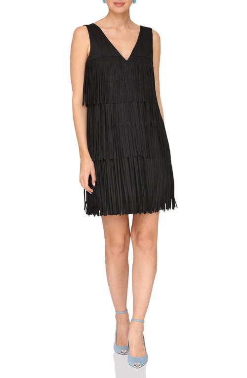 Avec Les Filles Faux Suede Fringe Minidress In Black
