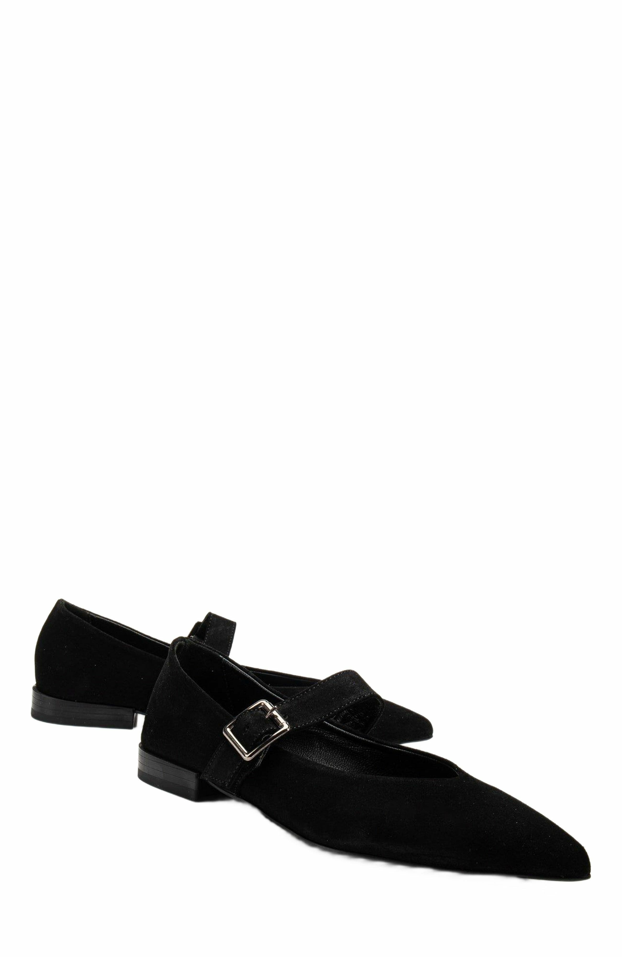 Forever 
Always Shoes Willow Leather Mary Jane Flats, Alternate, color, Black Suede Leather
