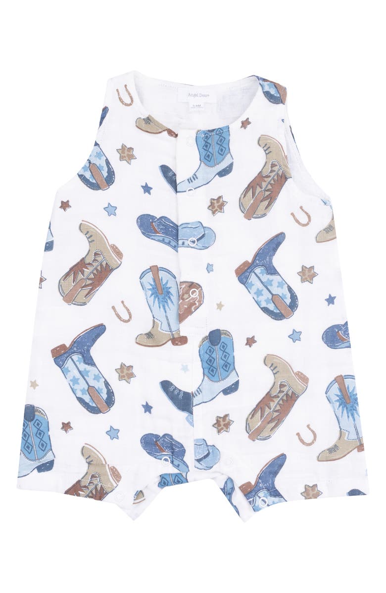 Angel Dear Cowboys Boots Organic Cotton Muslin Shortie Romper, Main, color, 