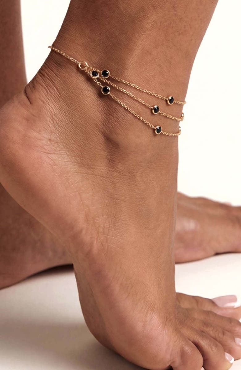 Ettika Fine Details Cubic Zirconia Anklet, Alternate, color, Black