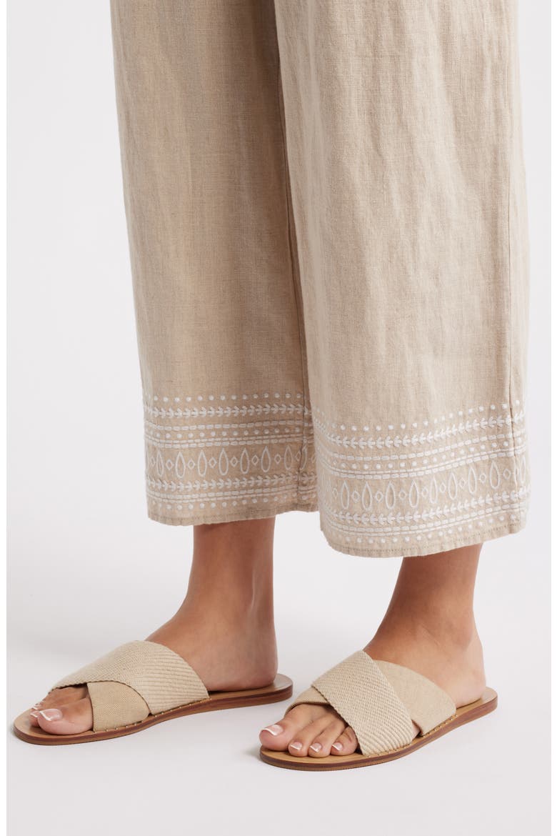 Two Palms Embroidered Wide Leg Linen Pants, Alternate, color, NATURAL LINEN