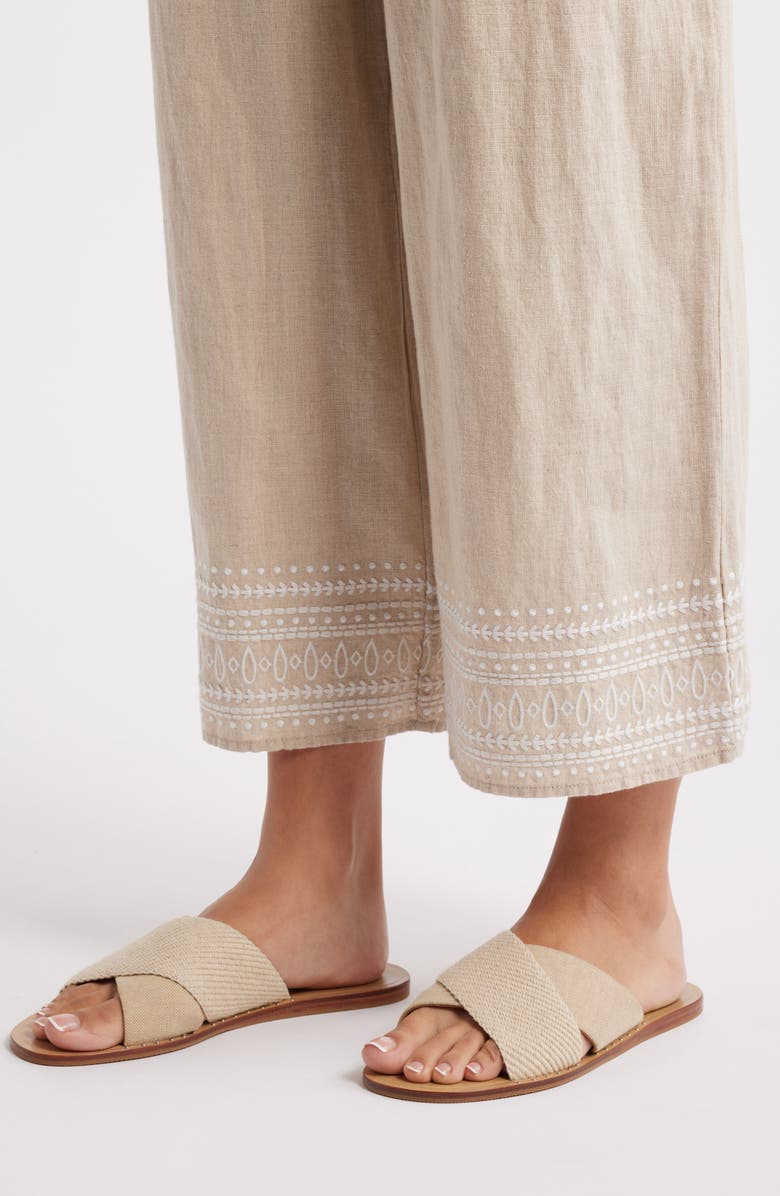 Tommy Bahama Two Palms Embroidered Wide Leg Linen Pants, Alternate, color, Natural Linen