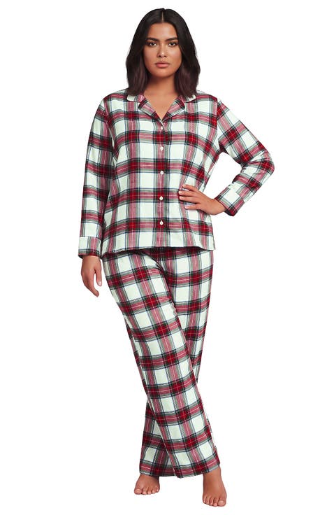 Plus Size Flannel 2 Piece Pajama Set - Long Sleeve Shirt And Pants