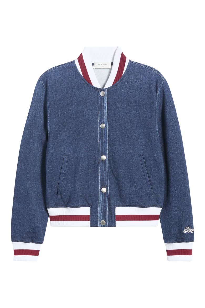 Miramar Trompe l'Oeil Denim Collegiate Bomber Jacket, Main, color, NOLITA