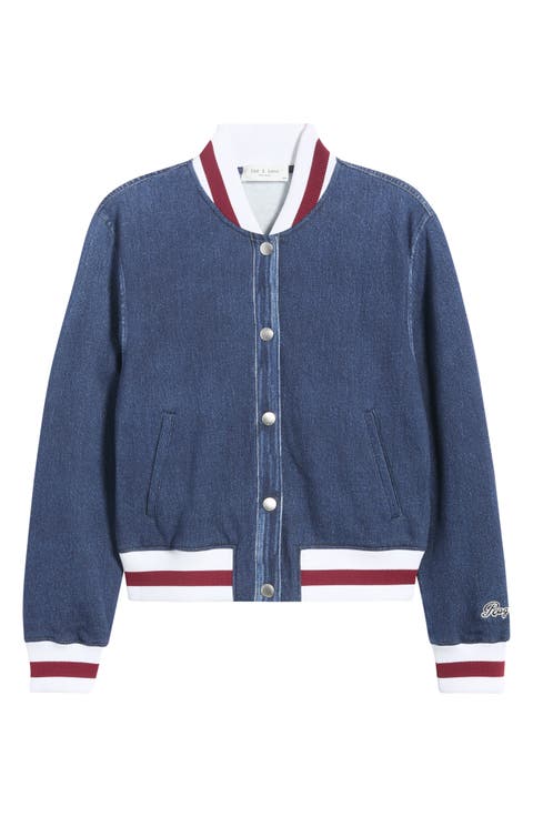 Miramar Trompe l'Oeil Denim Collegiate Bomber Jacket