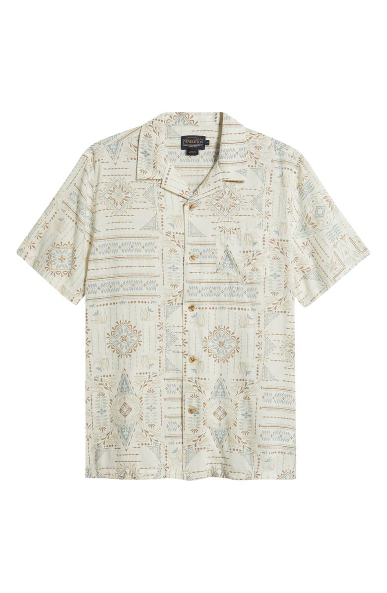 Pendleton Geo Print Linen Blend Camp Shirt, Main, color, Laurel Grove Ecru