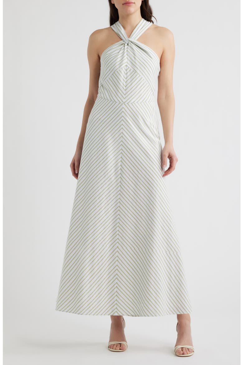 Knot Halter Stripe Midi Dress, Main, color, NEW IVORY