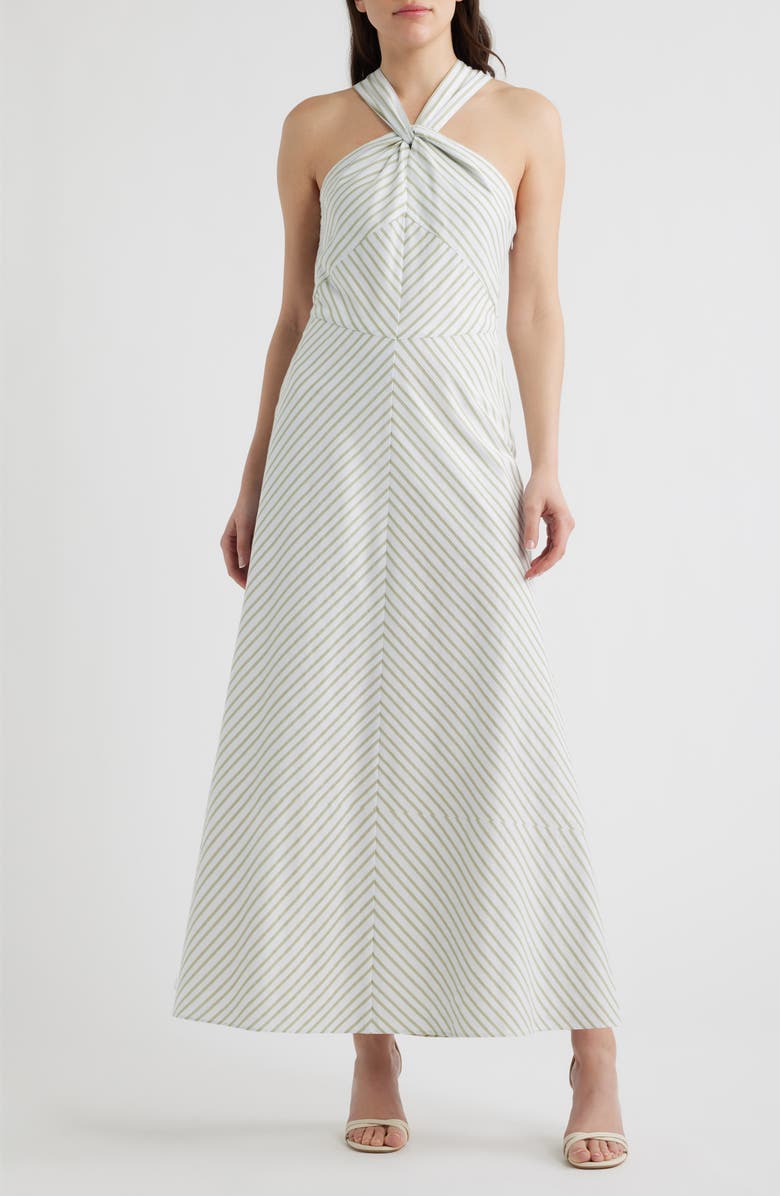Parker Knot Halter Stripe Midi Dress, Main, color, New Ivory