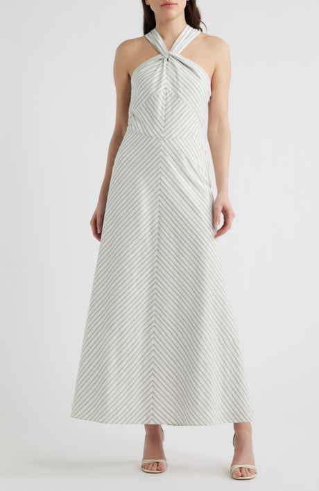 Knot Halter Stripe Midi Dress
