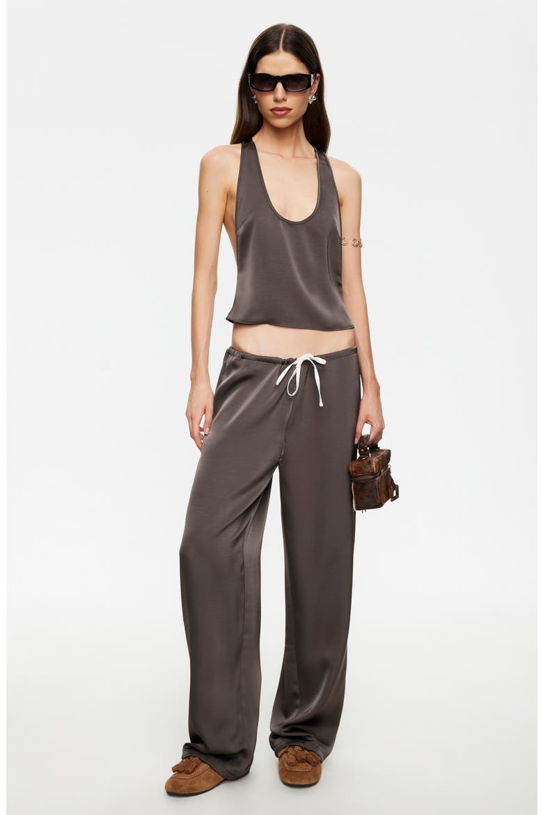 Femme Satin Drawstring Pants, Alternate, color, MOCHA