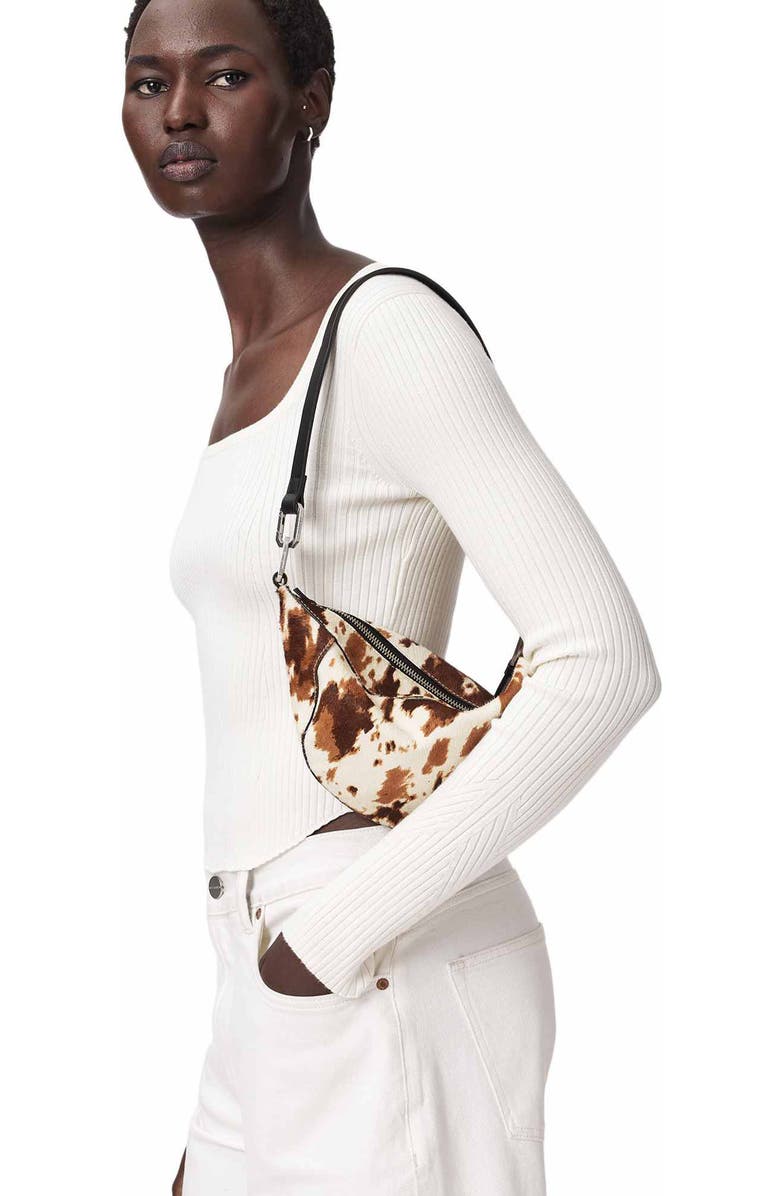 AllSaints Micro Luna Genuine Calf Hair Shoulder Bag, Alternate, color, Cow Print