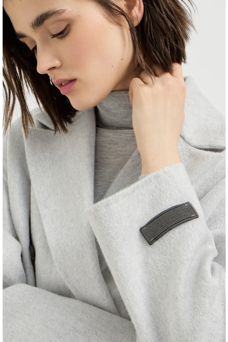 Cashmere double beaver cloth pea coat with precious patch, Alternate, color, Light Grey