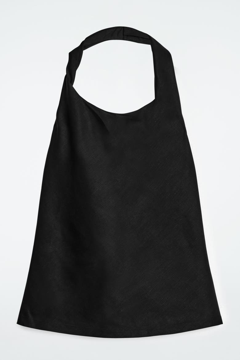 Twist-Detail Linen-Blend Top, Main, color, BLACK