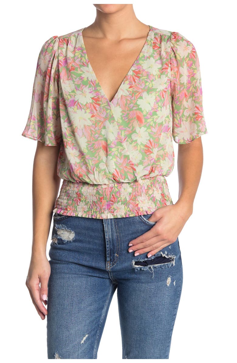 All in Favor Surplice Flutter Sleeve Blouse, Alternate, color, 