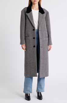 FRAME Herringbone Wool Blend Longline Coat