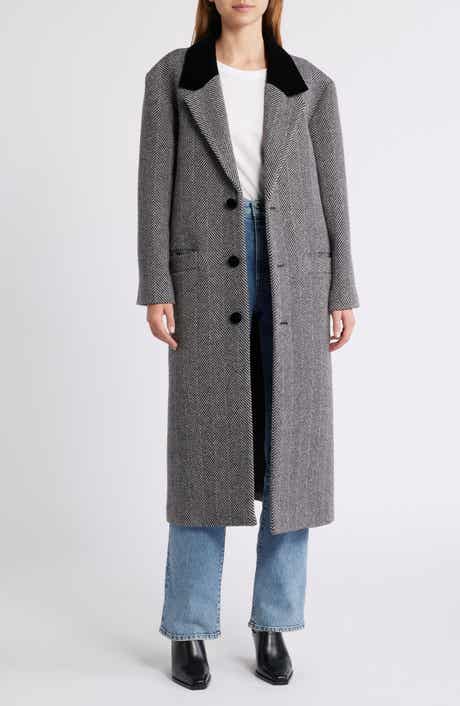 FRAME Herringbone Wool Blend Longline Coat