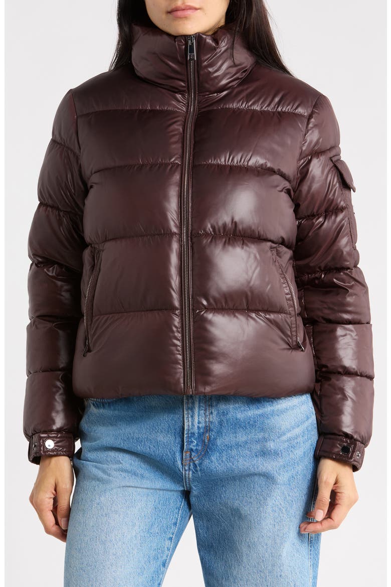 Funnel Neck Short Puffer Jacket, Main, color, ESPRESSO