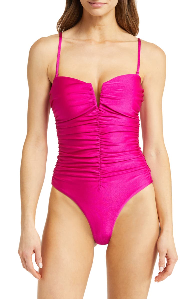 Veronica Beard Arpel Ruched Convertible One-Piece Swimsuit, Alternate, color, 