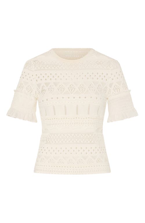 Milly Smocked Finish Pointelle Short Sleeve Top In Ecru