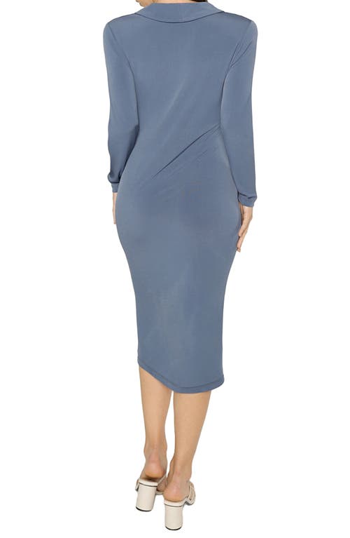 Matty M . Leo Long Sleeve Draped Faux Wrap Midi Dress In Blue
