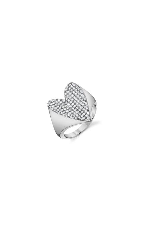 Sheryl Lowe Diamond Folded Heart Ring In Sterling Silver