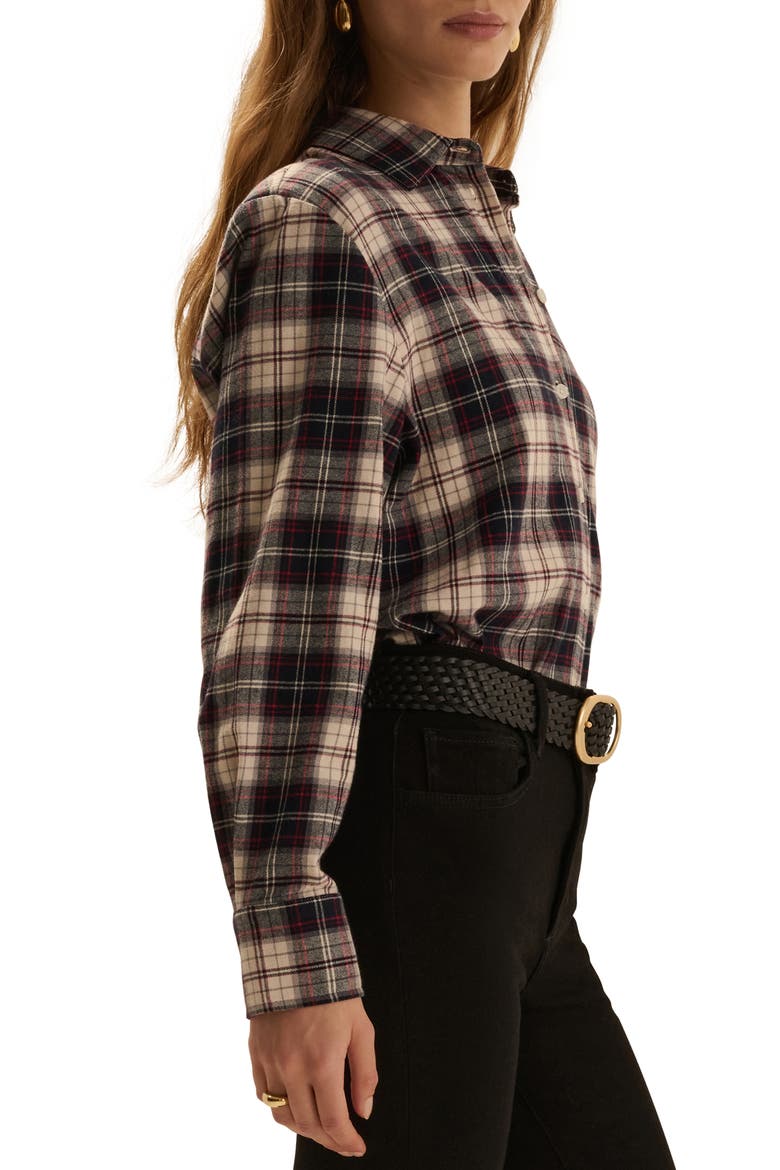 The Boyfriend Plaid Cotton Shirt, Alternate, color, MIDNIGHT CREAM PLA