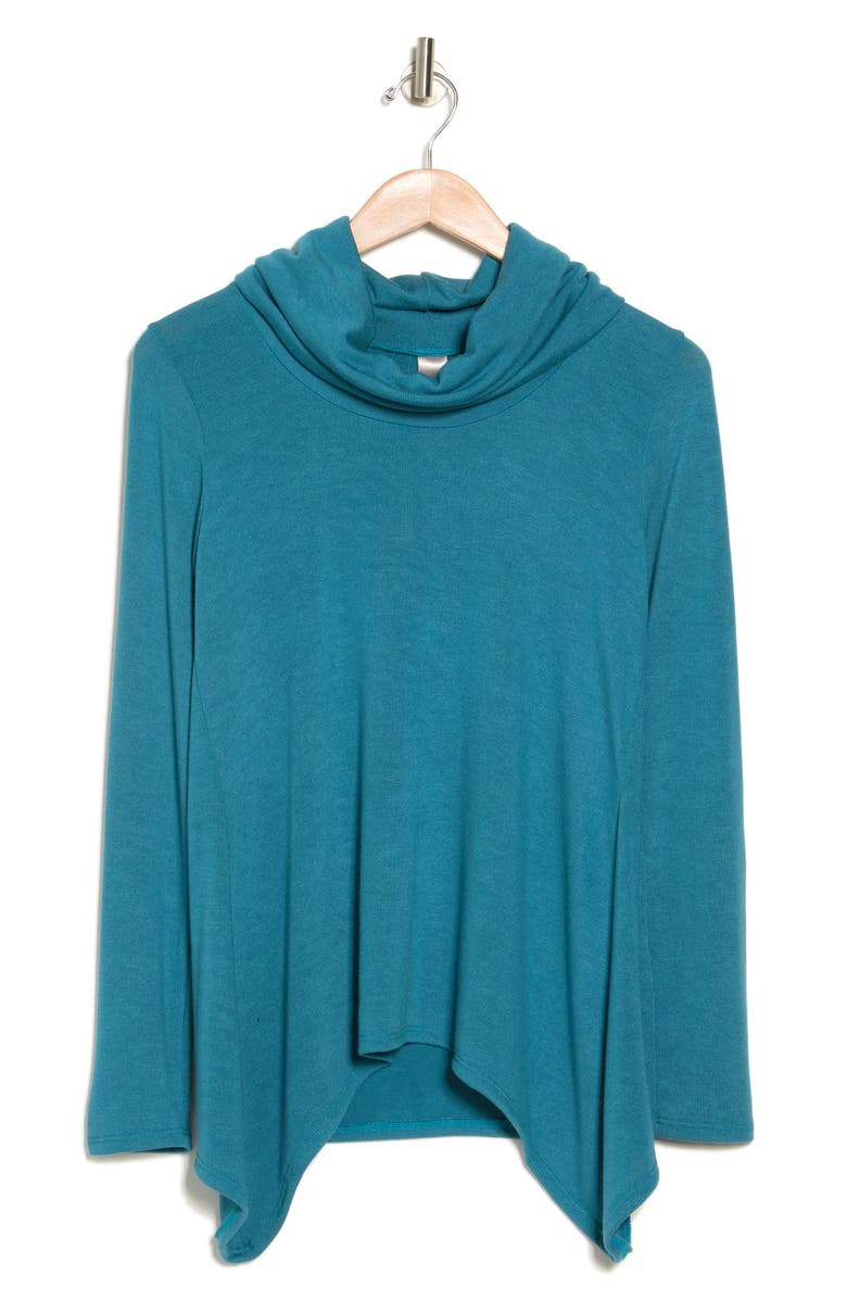 GO COUTURE Cowl Neck Swing Hem Sweater, Alternate, color, Skydiver