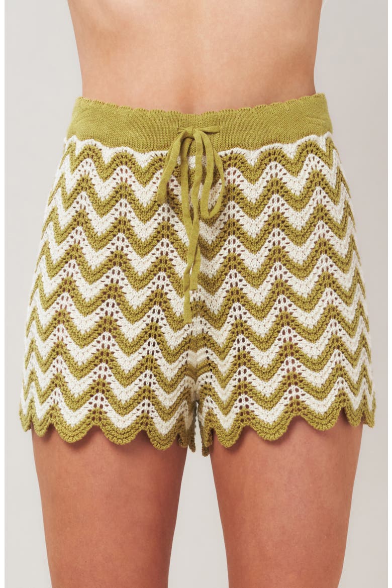 Zigzag Stripe Crochet Shorts, Alternate, color, OLIVE/ WHITE