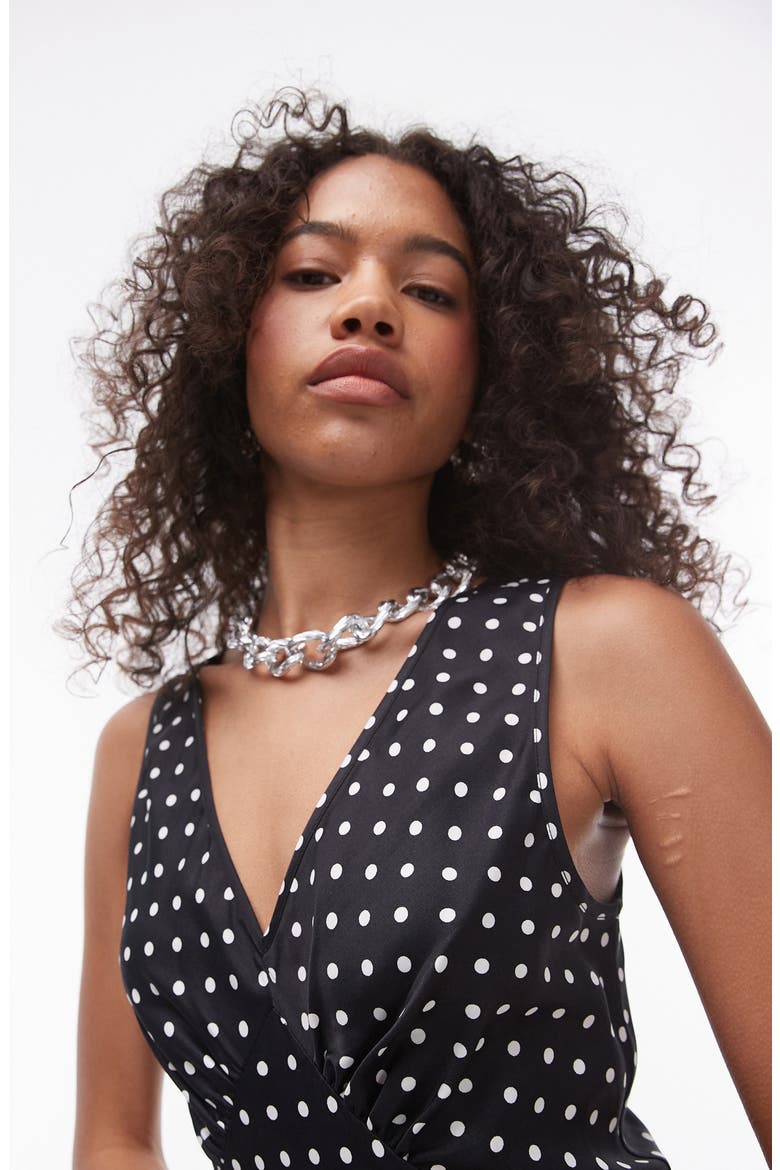 Polka Dot Satin Maxi Dress, Alternate, color, BLACK