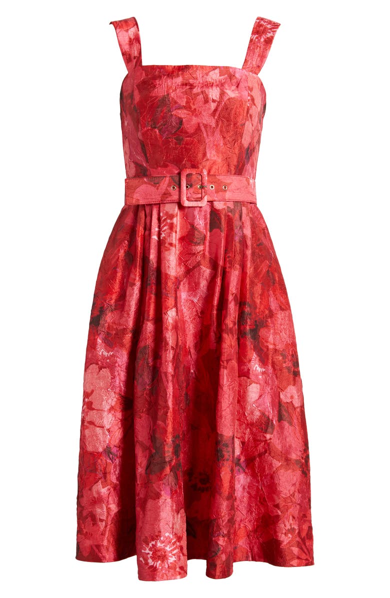 Tahari ASL Crinkled Floral Midi Dress, Alternate, color,